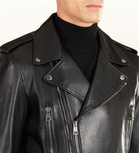 gucci black leather biker jacket|Gucci wrap leather jacket.